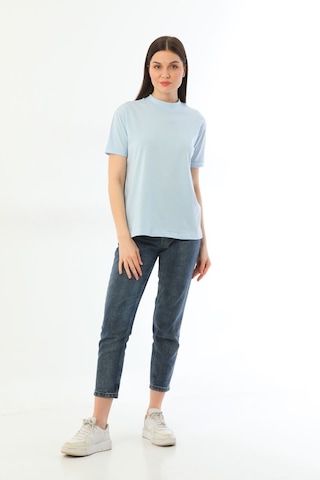 Kallima Mavi 2'Li Paket Dik Yaka Rahat Kalıp  Pamuk T-Shirt Mavi