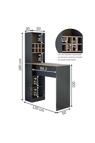 Dublin Bar Masası Raflı Yüksek Mutfak Yemek Masası, Mutfak Adası