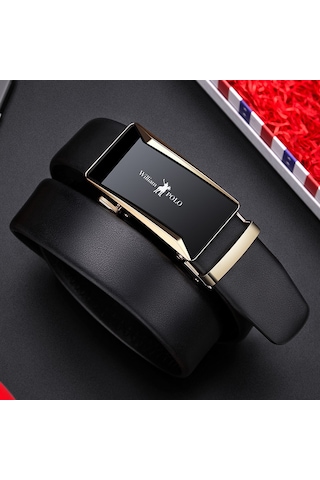 Williampolo Deluxe Hakiki Deri Otomatik Tokalı Erkek Kemer-gold Toka siyah
