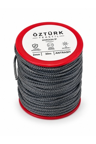 2 Mm Polyester Kordon İp 30 Metre Çok Amaçlı Düşük Esnemeli Antrasit