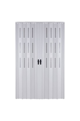 Sarpaş Akordiyon Kapı 120x181 Beyaz Camlı Çift Açılım Kalın Kapı Katlanır Akordeon Pvc Anahtar Kilitli