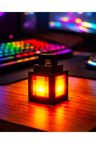 Minecraft Fener Gece Lambası Piksel Tasarımlı Led Masaüstü Dekor Işığı Siyah