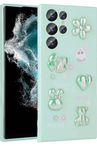 Galaxy S22 Ultra Kılıf Kabartma Figürlü Parlak Zore Toys Silikon Kapak Light Green