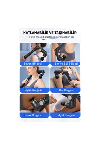 Ayarlanabilir Açılı Masaj Tabancası - Uzatma Kollu 6 Hız Kademeli Kas Tüm Vücut Masaj Aleti Siyah