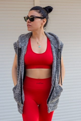 Kadın Gri Peluş Kalın Fermuarlı Kapüşonlu Yelek 23kylkmy01 001