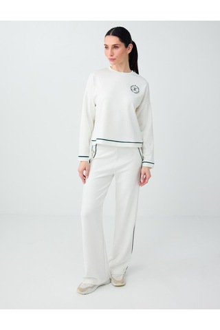 Jimmy Key Jimmy Key Kırık Beyaz Yuvarlak Yaka Uzun Kollu Desenli Sweatshirt 6sw237189106
