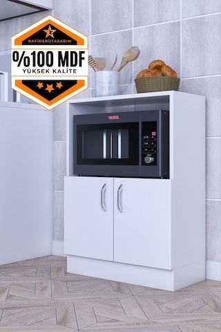 Rafineri Makro Dolap Çok Amaçlı Mikrodalga Fırın Dolabı Mdf Beyaz