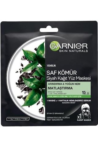Garnier Saf Kömür Siyah Kağıt Yüz Maskesi Parlama Karşıtı