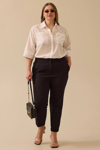 Galaxi Kadın Büyük Beden Beli Büzgülü Duble Paça Pantolon 4027 Siyah Siyah