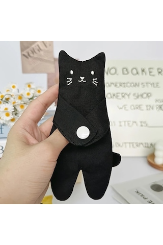 Elmpaly Siyah Sevimli Kedi Desenli Fermuarlı Mini Bozukluk Cüzdanı Günlük Kullanım