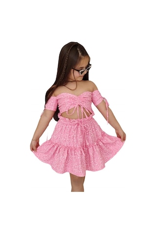 Quzucuk Kids Kız Çocuk Baharlık Pembe Büstiyerli Takım Pembe