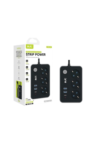 Çeşithane Akım Korumalı Priz - 3 Lü Priz Soketi, 2x Usb Ve 1x Type-c Hızlı Şarj Girişli, 2 Metre Tas 2