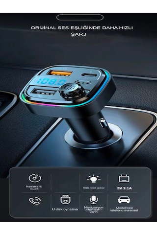 Car-in Bluetooth Wireless 3.1a 2usb Tf Kartlı Type-c Rgb Işıklı A