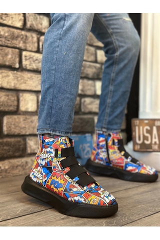 Boa Ba0142 Bantlı Erkek Yüksek Taban Popart Model Spor Bot Çok Renkli