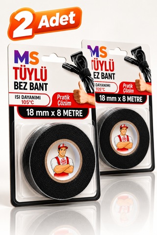2 Adet Yanmaz Tüylü Bez Bantı Kumaş 18 Mm X 8 Metre Kablo Sarma İzolasyon Bandı Isı Dayanımı 105 C