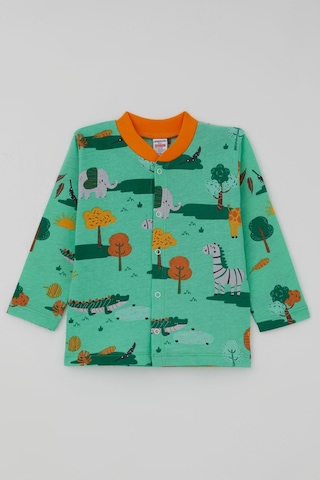 Breeze Erkek Bebek Pijama Takımı Safari Temalı Sevimli Hayvancıklar Desenli Önden Çıtçıtlı 4 Ay-1 Yaş, Yeşil
