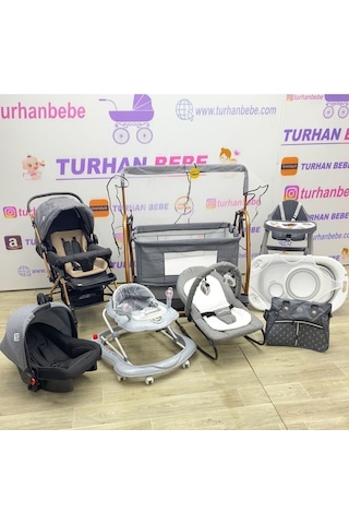 Yeni Doğan Rocco Bebekçeyiz Seti 12parça Beşik Ana Kucağı Mama Sandalyesi Bebek Arabası Puset... Gri