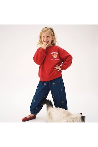 Eray Alp Kids Kız Çocuk Sweatshirt Jean Pantolon Takım Günlük Rahat Kombin Kırmızı