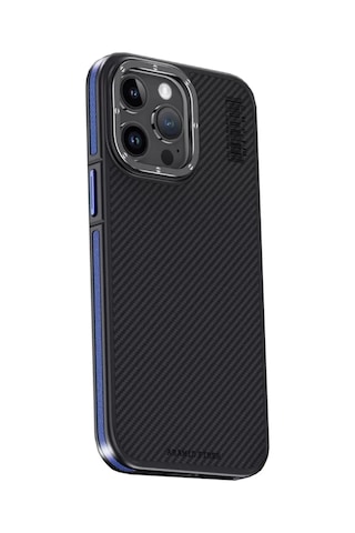 Joko Apple Uyumlu iPhone 15 Pro Kılıf Aramid 600d Kevlar Karbon Fiber Magsafe Kapak - Lacivert Resimdeki