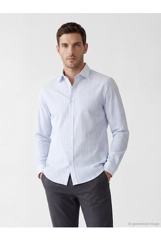 Lcw Busıness Mavi Slim Fit Çizgili Erkek Gömlek