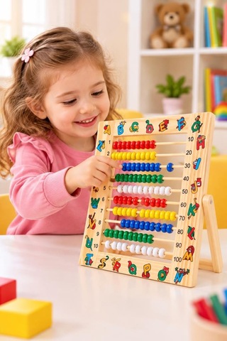 Eğitici Ahşap 1 Den 100 E Kadar Sayma Renkli Boncuklarla Sayı Ve Matematik Öğrenmeye Yardımcı Abaküs