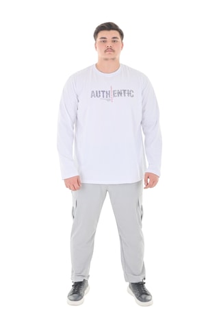 Erkek 115-155 Kilo Arası İçin Uygun Uzun Kol Bisiklet Yaka Mevsimlik Baskılı İnce Sweatshirt Beyaz