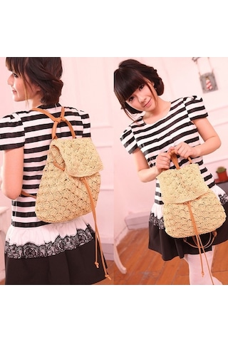 Novahub Kağıt İplik Hasır Ergonomik Sırt Çantası Str-1203 Bej Bej