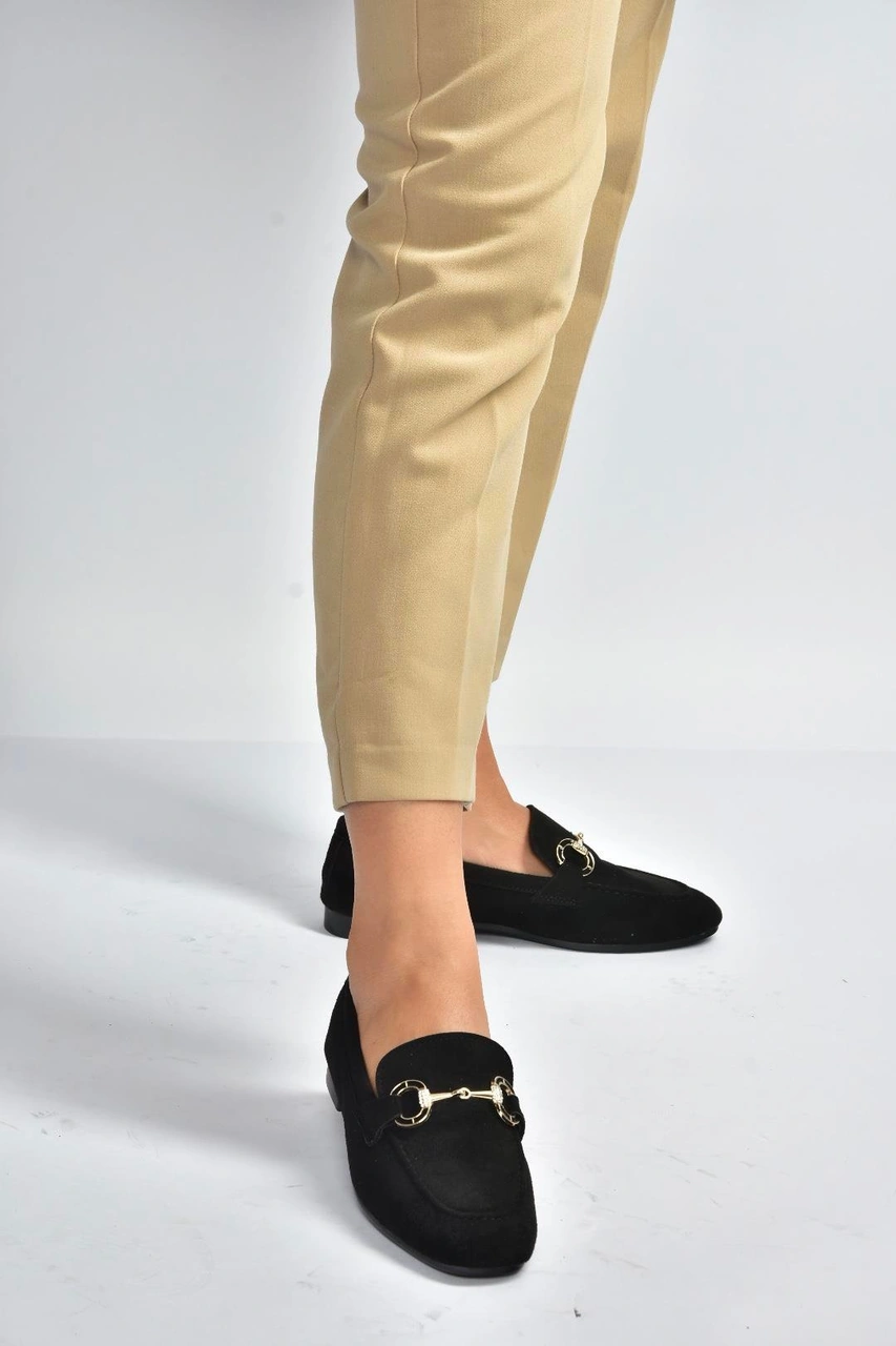 Fox Shoes V250017002 Siyah Süet Günlük Kadın Ayakkabı Siyah-süet