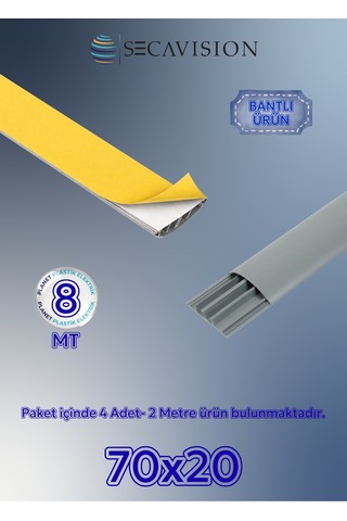 70x20 Yapışkan Bantlı Balık Sırtı Kablo Kanalı- Gri- 8 Mt 70x20 Mm