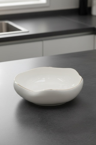 Şık 25 Cm Yaldızlı Salata Tabak 2 Kişilik Zahra Model Ev Ve Ofis İçin Dekoratif Beyaz