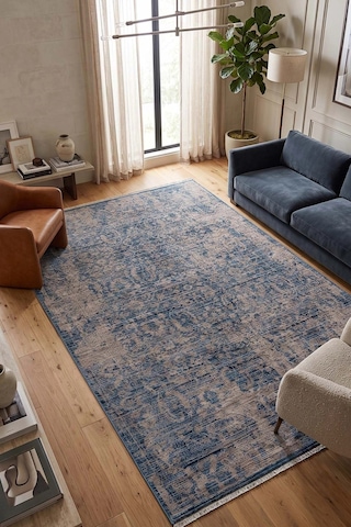 Hoom Rugs Otantik 2610 Mavi Vintage Desenli Salon Halısı
