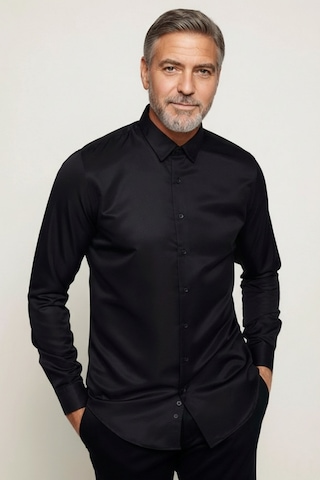 Yxc Trend Maker Slim Fit Uzun Kollu Kolay Ütü Teri Emen Nefes Alan Doku Kravatlık Dört Mevsim Erkek Gömlek Siyah