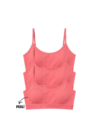 Arma Yıldız Genç Kız İp Askılı Çıkarılabilir Pedli Yarım Atlet Alıştırma Sütyeni 3'lü Paket Pembe Pembe