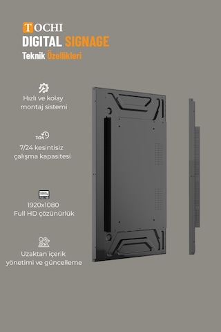 Digital Signage Ekran Duvara Monte Yüksek Parlaklık Full HD 7/24 Reklam & Vitrin Ekranı 65 inç