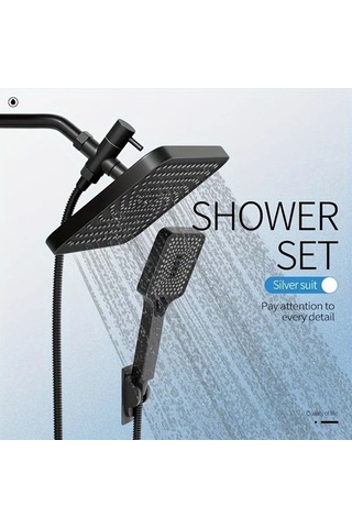 Fastbuy Challenger Siyah 5 Adet Yüksek Basınçlı Duş Seti: 3 Yönlü Su Değiştirici, Yağmur Ve El Duşu Siyah