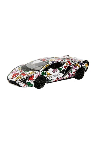 1:32 Sesli Ve Işıklı Rmz Hobby Keith Haring Serisi Die Cast Çek Bırak Model Araba - Renkli Lamborghi