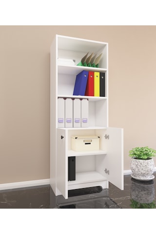 Nur Mobilya 4'lü Kapaklı Kitaplık Ofis Dolabı Beyaz