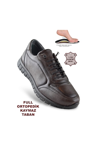 909 Tam Ortopedik Taban Hakiki Deri Erkek Ayakkabı Kadın Ayakkabı Kaymaz Taban Unisex Ayakkabı Lastikli Bağcık Kahverengi