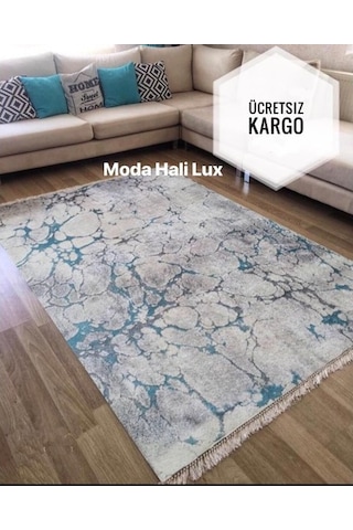 Duvar Kaymaz Tabanlı Halı Yıkanabilir Halı Yolluk Dijital Bas... Gri - Mavi