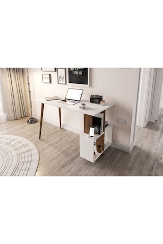 Side Çalışma Masası Beyaz & Ceviz