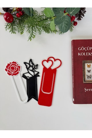 3'lü Kitap Ayracı Seti Kalp Kelebek Gül Figürlü Hediyelik Kitap Okuma Ayracı