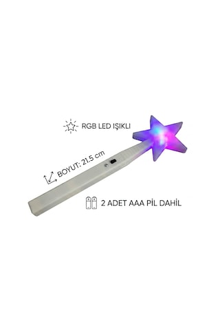 Rgb Led Işıklı Sihirli Yıldız Değnek Oyuncak Asa - 2 Adet Aaa Pil Dahil