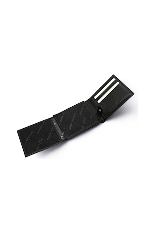 Erkek Hakiki Deri Cüzdan İsim Baskılı Yatay Model Siyah