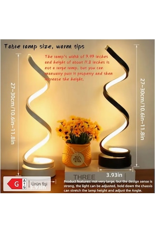 Spiral Led Masa Lambası / Gece Lambası Beyaz - Siyah