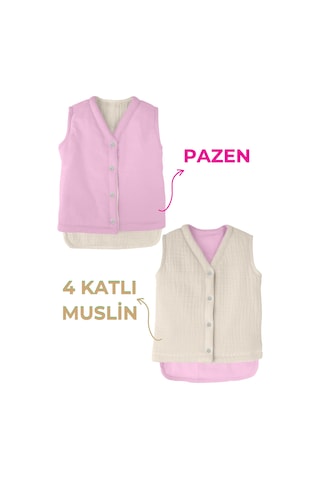 Müslin Bebek Yelek Organik Kışlık Bej Bej - Pembe