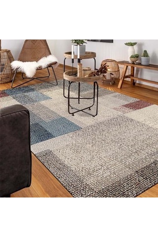 Apelia Kadife Pamuk Tabanlı Yıkanabilen Kaydırmaz Antibakteriyel Salon Halısı 140x200 Çok Renkli