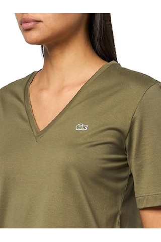 Lacoste V Yaka Organik Pamuk Bayan T-shirt Haki