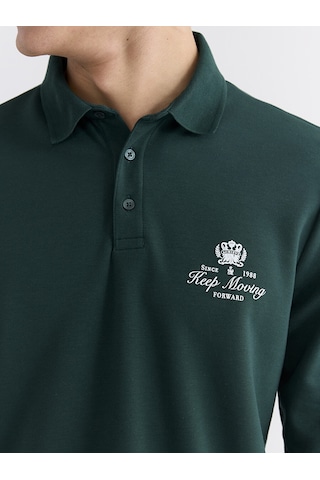 Lcwaıkıkı Classic Yeşil Polo Yaka Baskılı Erkek Sweatshirt