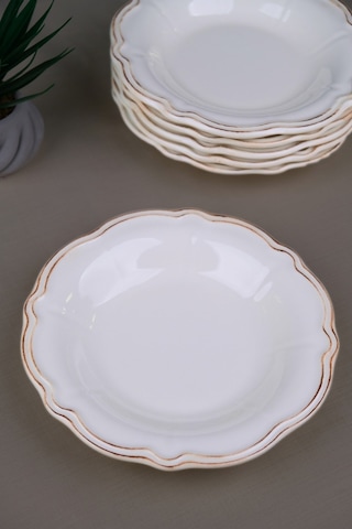 Tabak Evi Porselen Antik Stoneware Çukur Tabak 22cm 6 Kişilik 6 Parça Krem