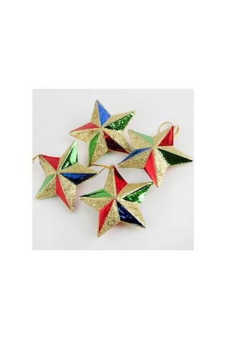 4 - 237 - Adet Simli Yıldız Yılb Ağaç Süsü - Csmo-tex - 7 Cm-sarı Diğer